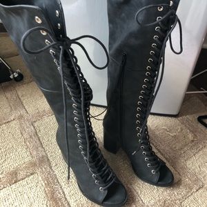Brand New With Tags Over the Knee Lace Up Boots